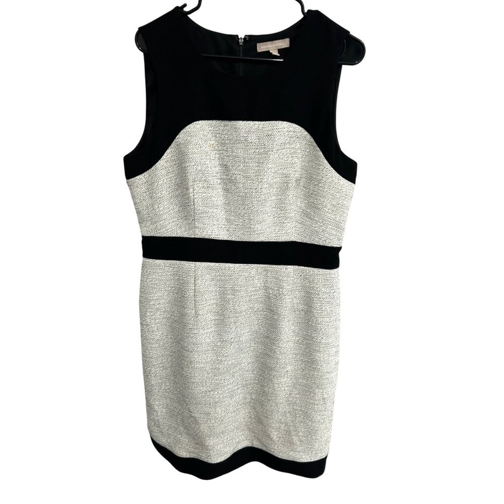 Banana Republic 14 Sleeveless Black White Sheath Dress Business Mobwife Power